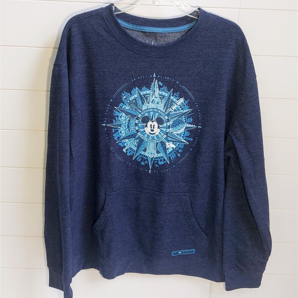 Disney World Discover the Magic Mens Large Sweatshirt Compass Mickey Mouse Blue